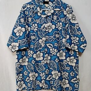 Vtg ODO Tropical Hawaiian Blue Floral Button Shirt Mens XL Short Sleeve Cruise N